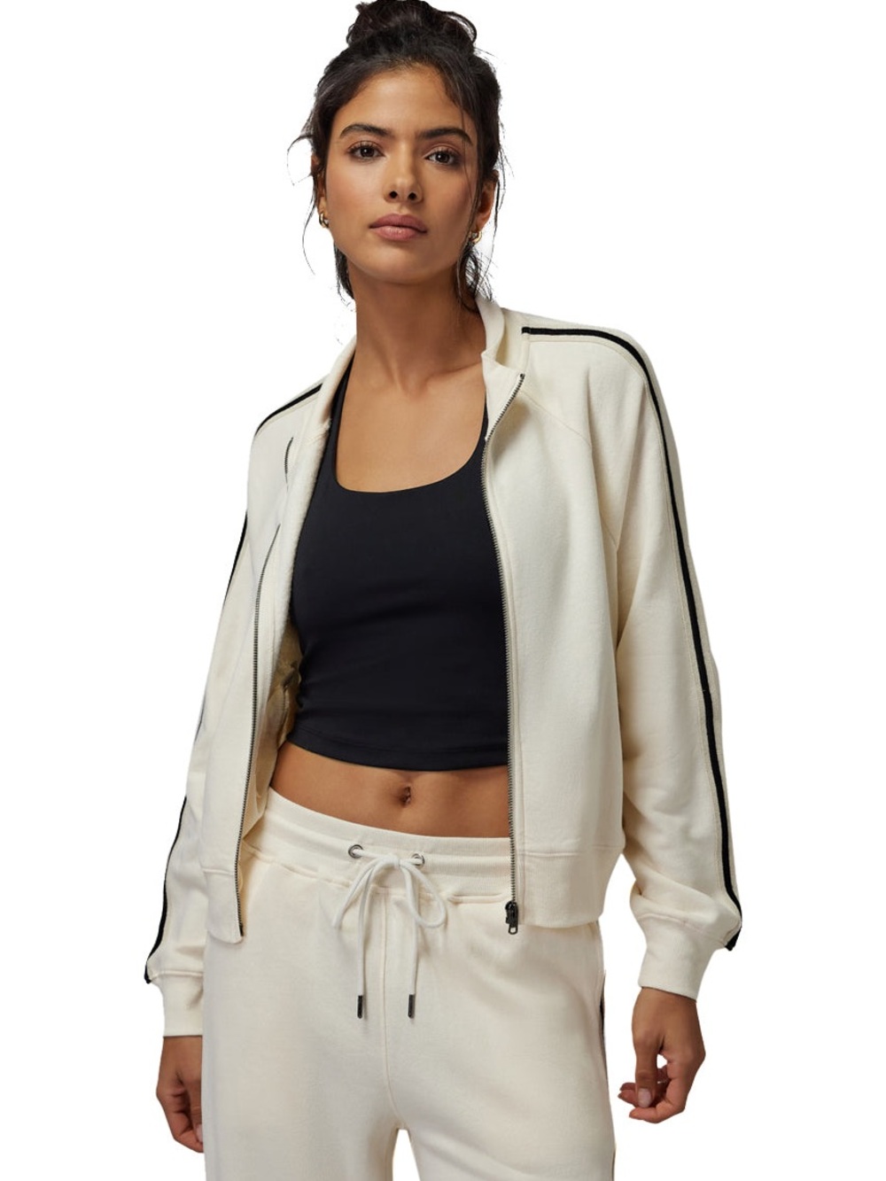 Spiritual Gangster Ruby Cream Zip Track Jacket with Black Stripe